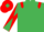 Emerald green, red epaulettes, diabolo on sleeves, red cap, emerald green diamond