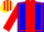 Ice blue, red panel, red seams on sleeves, blue cap, red and yellow stripes