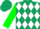 Dark green and white diamonds, green sleeves, gold hoops