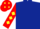 Dark blue, red sleeves, yellow diamonds, red cap, yellow diamonds