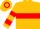 Gold, red emblem, red belt