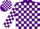 Purple, white blocks, black running horses in white oval
