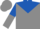 Grey, grey 'gg' and horseshoes on royal blue yoke, grey 'gg' and horsehoes on royal blue and grey halved sleeves