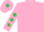 Pink, emerald green diamonds on sleeves, pink cap, emerald green diamond