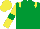 Emerald green, yellow epaulets, yellow sleeves, emerald green armlets, yellow cap