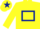 Yellow, dark blue hollow box and star on cap