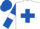 White, royal blue cross belts, royal blue sleeves, white armlets, royal blue cap