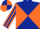 Dark blue and orange diabolo, orange and dark blue striped sleeves, quartered cap
