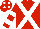 Red, white cross sashes, hooped sleeves, red cap, white spots
