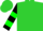 Chartreuse, black circled red 'p', red, black and hunter green bars on sleeves