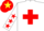 White, red cross belts, white sleeves, red stars, red cap, yellow star