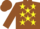 Brown,yellow stars,'dg' in yellow star on back