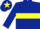 Dark blue, yellow hoop, dark blue sleeves, yellow star on cap