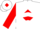 White, red diamond, white chevrons on red sleeves, white cap, red diamond
