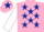Pink, dark blue stars, white sleeves, pink cap, dark blue star