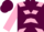 Maroon, pink cross sashes, maroon chevrons on pink sleeves