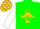 Green, green & gold cross, gold stars, white stars, green stars on white sleeves