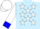 Light blue, white stars, blue cuffs on white sleeves, white cap