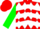 Red, white diamonds, white chevrons on green sleeves, red cap