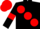 Black, large red spots, armlets and cap