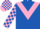 Royal blue, pink chevron, checked sleeves and cap
