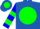 Royal blue, green ball with blue 's', green bars on sleeves