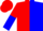 Red and blue diagonal halves, 'ht'