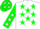 White, hunter green stars, green sleeves, white stars