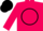 Hot pink, black circle and 'bb', black cap