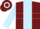 Burgundy, light blue panel, light blue hoop on sleeves