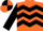 Orange, two Black chevron hoops on body and sleeves, quartered cap