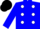 Blue body, white spots, blue arms, black cap
