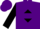 Purple, purple 'mm' inside black diamond, purple hoop on black sleeves, purple cap