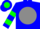 Blue, green clover on gray ball, green bars on slvs