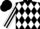 Black and white diamonds, white and black striped sleeves, black cap