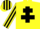YELLOW, black cross of lorraine, striped sleeves & cap