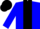 Blue, black 'bth' on teal panel, black cap