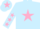 Light blue, pink star, light blue sleeves, pink stars, light blue cap, pink star