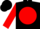 Black body, red disc, red arms, black cap