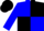 Blue and black quarters, black cap