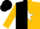 Black and gold halves, black 'c/s' on white star, black and gold sleeves