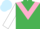 Emerald green, pink chevron, white sleeves, light blue cap