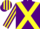 Purple, yellow cross sashes, striped sleeves, yellow & purple striped cap