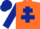 Orange, dark blue cross of lorraine & sleeves, dark blue cap