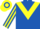Royal blue, yellow chevron, striped sleeves, hooped cap