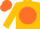 Gold, gold ad on orange ball, gold and orange cap