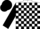 White and black blocks, black sleeves, black cap