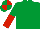 Emerald Green, Red halved sleeves, quartered cap