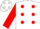 White, red dots, red sleeves