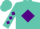 Turquoise, purple diamond belt, purple diamonds on sleeves, turquoise cap